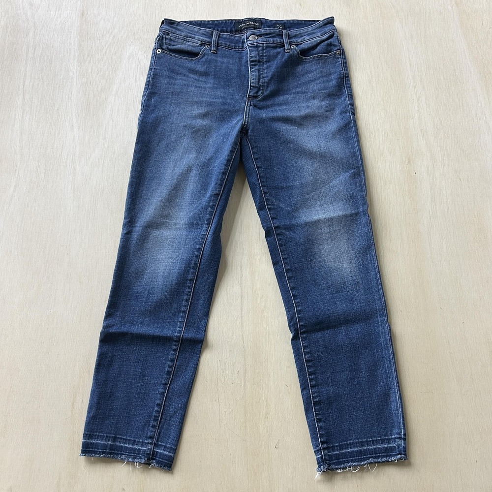 Lucky Brand Skinny Jeans Womens‎ 10/30 Medium Wash Blue Distressed Raw Hem Denim